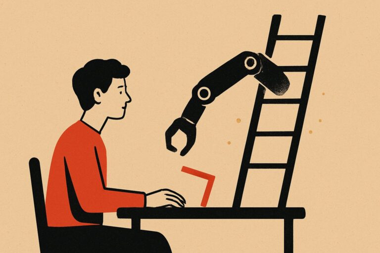 Illustration: KI übernimmt Einstiegsarbeit. Berufseinsteiger verlieren Übungsräume
