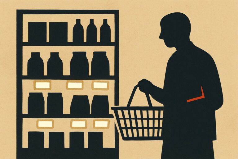 Illustration: Preisschilder im Supermarkt werden digital. Vertrauen zählt jetzt mehr