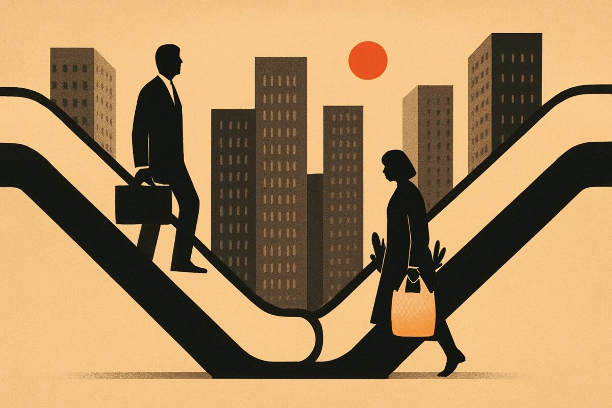 Illustration: Weltwirtschaft: Börsen steigen, Haushalte und Branchen driften ab